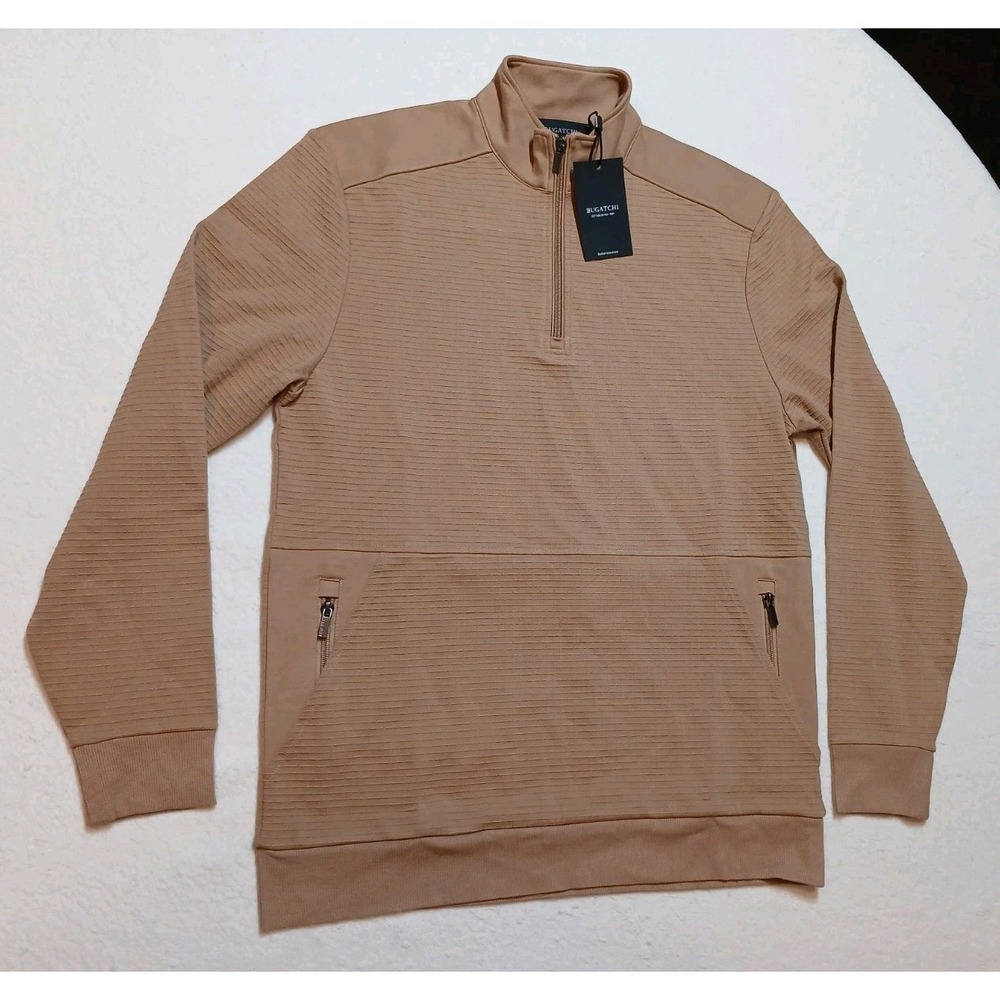 Bugatchi Quarter Zip Sweater Mens Small NWT Caramel Textured Pullover DF2430K15
